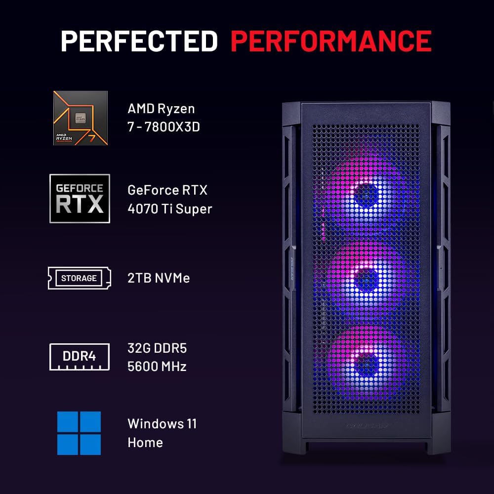 Rosa Tech Blaze Gaming PC, Ryzen 7 7800X3D 4.2 GHz, RTX 4070 Ti Super 16GB GDDR6X, 2TB NVME Gen4, 32GB DDR5 RAM RGB, 850W Gold ATX 3.0 PSU, Wi-Fi,