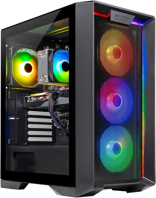 Skytech Nebula Gaming PC Desktop, Ryzen 7 7700 3.8 GHz (5.3GHz Turbo), NVIDIA RTX 5060 8GB, 1TB NVMe SSD, 16GB DDR5 RAM 6000, 650W Gold PSU, Wi-Fi, Win 11