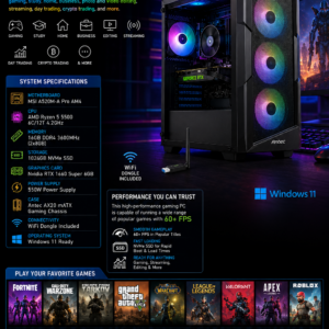 rosa tech "shadow bolt" ryzen 5 5500 1660 super gaming pc