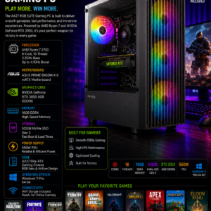 ax27 rgb elite amd ryzen 7 rtx 3050 gaming pc