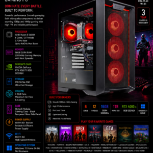 rosa tech nebula gaming pc desktop – amd ryzen 5 5600x 3.7 ghz, nvidia rtx 4060 ti, 1tb nvme ssd, 16gb ddr4 ram 3200, 600w gold psu, 11ac wi fi