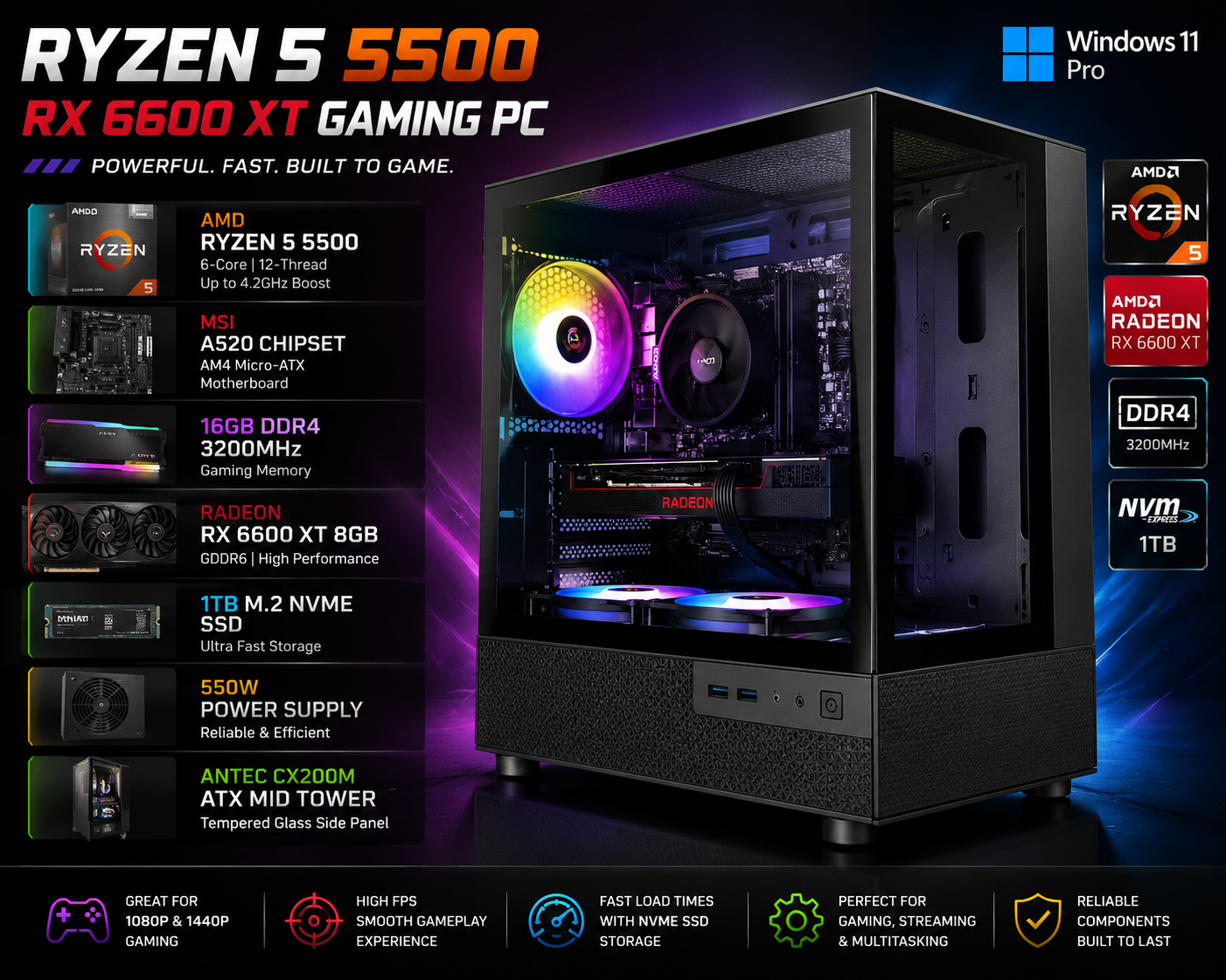 antec gamer cx200m ryzen 5 5500/6600xt gaming pc antec gamer cx200m ryzen 5 5500/6600xt gaming pc