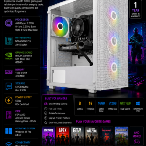white m220 amd ryzen 7 1660 gaming pc