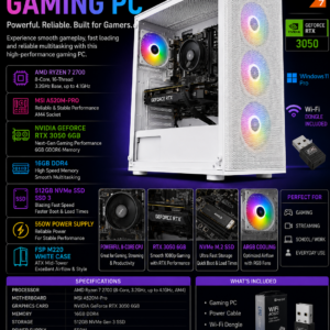 white m220 amd ryzen 7 rtx 3050 gaming pc