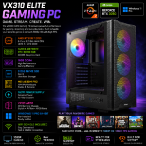 vx310 elite amd ryzen 7 rtx 3050 gaming pc