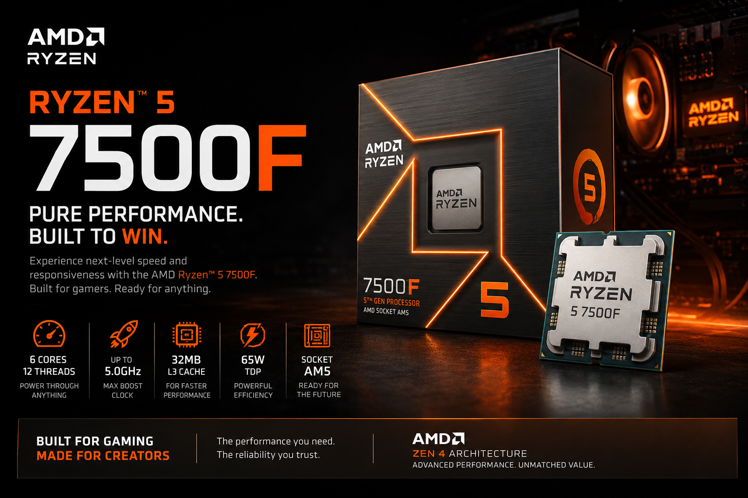 amd ryzen 5 7500f processor | 6 cores 12 threads | am5 socket amd ryzen 5 7500f processor | 6 cores 12 threads | am5 socket